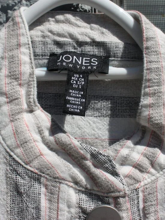 Jones New York Women's Striped Linen Blend Button Front Jacket Small Drawstring - Picture 8 of 8